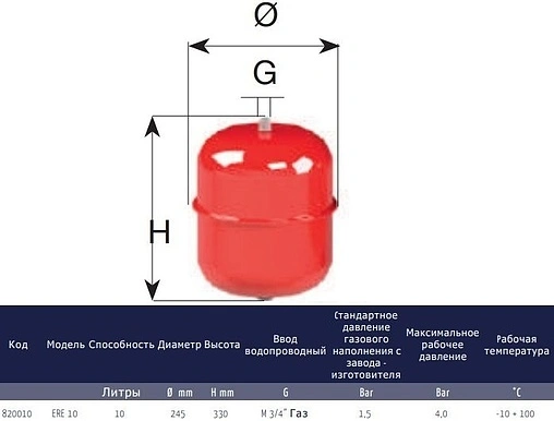Расширительный бак CIMM ERE 10л 4 бар 820010