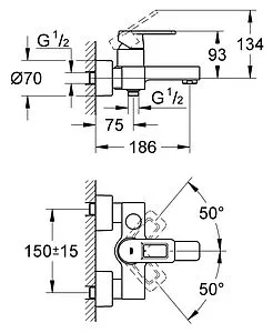 Смеситель для ванны Grohe Quadra хром 32638000 Смеситель для ванны Grohe Quadra хром 32638000, 2