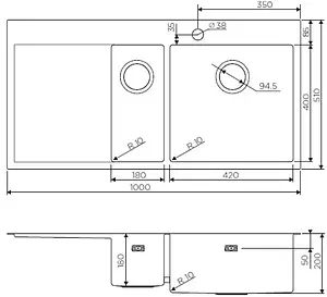 Мойка кухонная Omoikiri Akisame 100-2-LG-R светлое золото 4973090 Мойка кухонная Omoikiri Akisame 100-2-LG-R светлое золото 4973090, 2