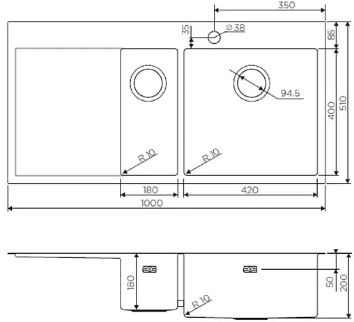 Мойка кухонная Omoikiri Akisame 100-2-LG-R светлое золото 4973090