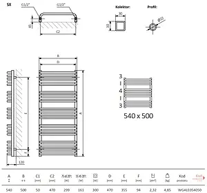 Полотенцесушитель электрический лесенка Terma Alex 540x500 черный матовый WLALE054050 K9M5E1Е8, 2