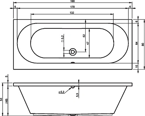 Ванна акриловая Riho CAROLINA 190x80 B057001005