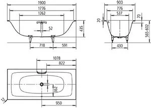 Ванна стальная Kaldewei Silenio 190x90 mod. 678 anti-slip (полный)+easy-clean белый 267834013001 Ванна стальная Kaldewei Silenio 190x90 mod. 678 anti-slip (полный)+easy-clean белый 267834013001, 2