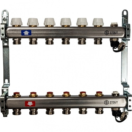 Группа коллекторная без расходомеров 6 отводов 1&quot;в/в x ¾&quot;ек Stout SMS 0932 000006