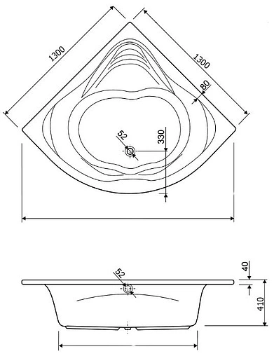 Ванна акриловая Cezares Cetina 130x130