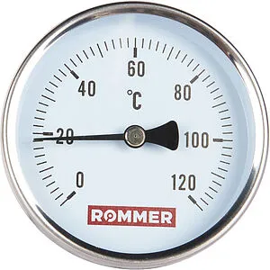 Термометр биметаллический Rommer 80мм 120°С гильза 75мм ½&quot; RIM-0001-807515, 1