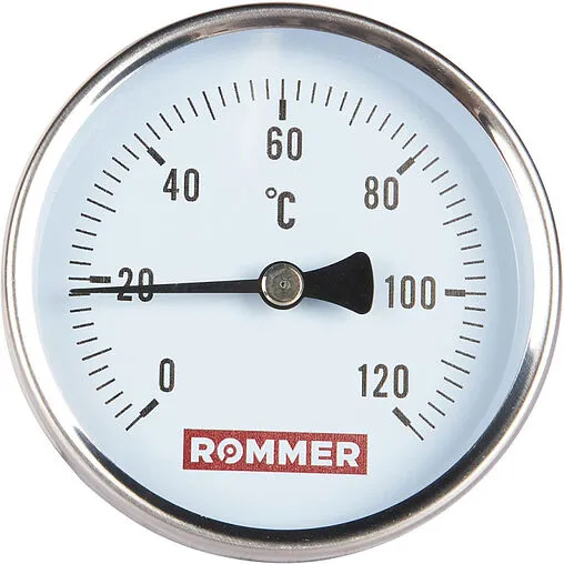 Термометр биметаллический Rommer 80мм 120°С гильза 75мм ½&quot; RIM-0001-807515