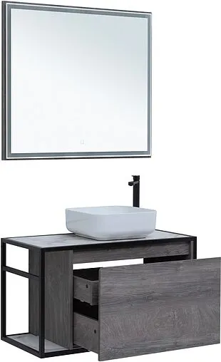 Тумба-умывальник подвесная Aquanet Nova Lite LOFT 90 R дуб рошелье 00261655+