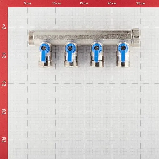 Коллектор запорный проходной 4 отвода синий ¾&quot;в/н x ¾&quot;ек Henco VB050504-BLAUW