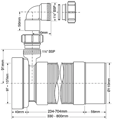 Гофра для унитаза Mc Alpine 330-800мм MRWC-F33PD Гофра для унитаза Mc Alpine 330-800мм MRWC-F33PD