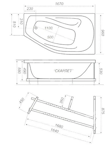 Ванна акриловая Triton Скарлет 167x96 L Н0000000215