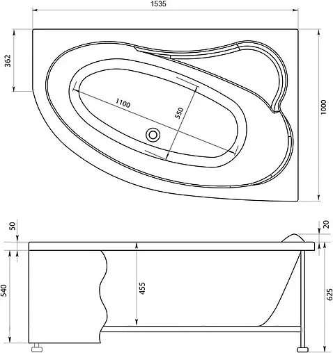 Ванна акриловая Aquanet Luna 155x100 R 00203999