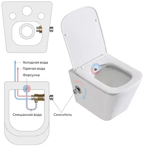 Унитаз подвесной безободковый с функцией биде и встроенным смесителем BelBagno Due белый BB3103CHR-BS/SC Унитаз подвесной безободковый с функцией биде и встроенным смесителем BelBagno Due белый BB3103CHR-BS/SC, 3