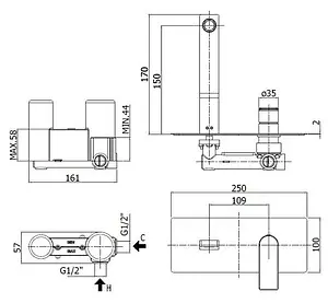Смеситель для раковины из стены Paffoni Tango полированная сталь TA104ST Смеситель для раковины из стены Paffoni Tango полированная сталь TA104ST, 2