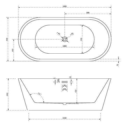 Ванна акриловая отдельностоящая Abber 160x80 AB9203-1.6