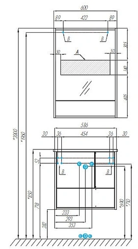 Тумба под умывальник подвесная Aquaton Ривьера 60 белый матовый 1A238801RVX20