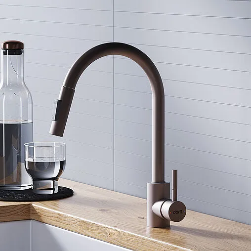 Смеситель для кухни с выдвижным изливом Dorff Logic сатин D3007511