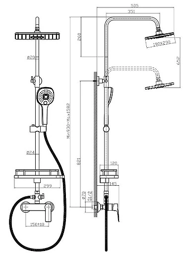 Душевая система со смесителем для душа Rossinka хром RS27-45