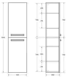 Шкаф-пенал подвесной Cezares ECO 40 Bianco Opaco ECO-1500-2A-SC-BO, 2