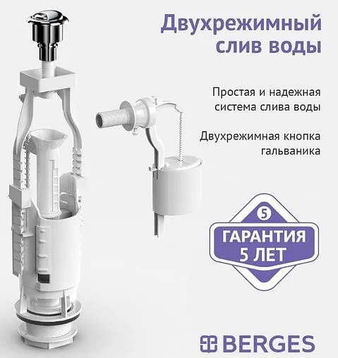 Комплект арматуры для бачка двухрежимный ½&quot; пластик боковой BERGES Eko 22 030622