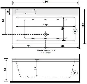 Ванна акриловая Treesse Quadra 180x80 белый V0781 Ванна акриловая Treesse Quadra 180x80 белый V0781, 2