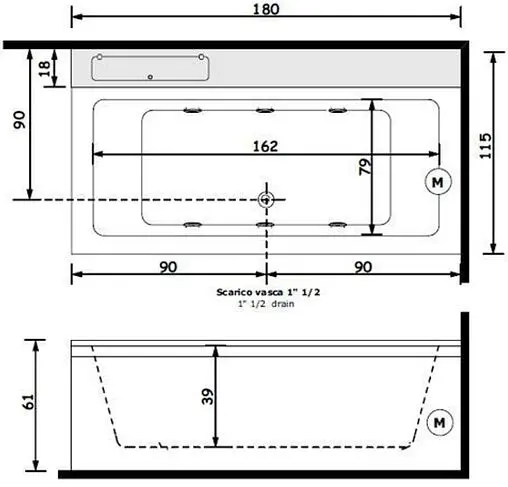 Ванна акриловая Treesse Quadra 180x80 белый V0781