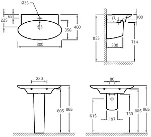 Раковина Jacob Delafon Presquile 80 белый E4437-00, 2
