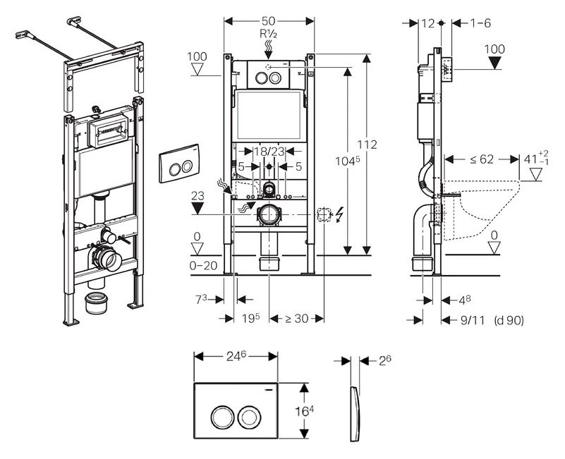 Инсталляция для подвесного унитаза Set 3 в 1 Geberit Duofix Plattenbau 458.122.11.1 с кнопкой Delta 21 белый глянцевый Инсталляция для подвесного унитаза Set 3 в 1 Geberit Duofix Plattenbau 458.122.11.1 с кнопкой Delta 21 белый глянцевый