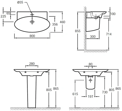 Раковина Jacob Delafon Presquile 80 белый E4437-00