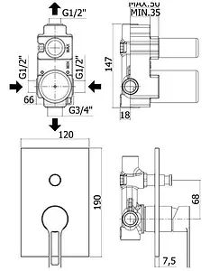 Смеситель для ванны скрытого монтажа Paffoni West хром WS015CR Смеситель для ванны скрытого монтажа Paffoni West хром WS015CR, 2