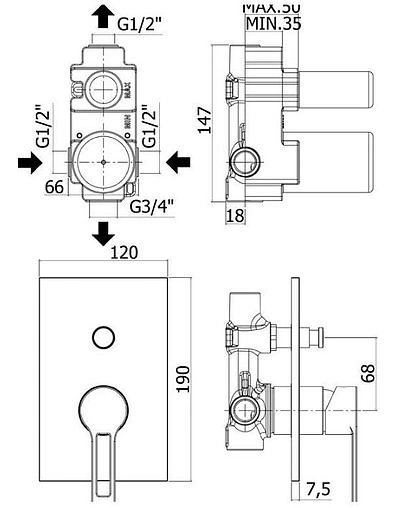 Смеситель для ванны скрытого монтажа Paffoni West хром WS015CR