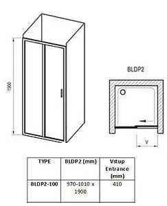 Дверь в нишу 1000мм прозрачное стекло Ravak Blix BLDP2-100 0PVA0100Z1, 2