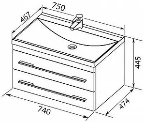 Тумба-умывальник подвесная Aquanet Верона 75 белый 00176669+00158755 Тумба-умывальник подвесная Aquanet Верона 75 белый 00176669+00158755, 2
