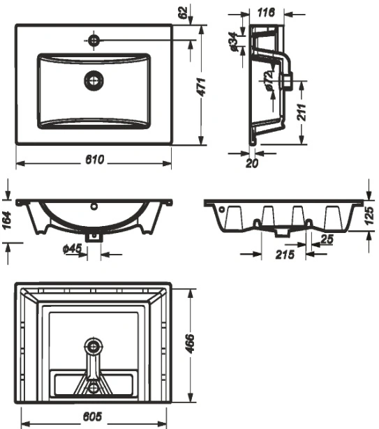 Раковина Sanita Luxe Quadro 60 белый WB.FN/Quadro/60-C/WHT.G/S1