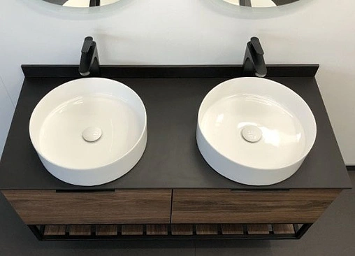 Тумба-умывальник подвесная Comforty Порто 120-2 дуб тёмно-коричневый/чёрный 00-00001287CF