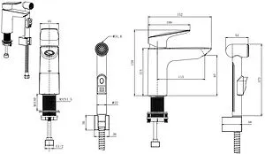 Смеситель для раковины с гигиеническим душем Aquatek Вега чёрный матовый AQ1012MB, 2