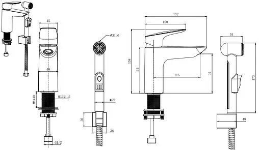 Смеситель для раковины с гигиеническим душем Aquatek Вега чёрный матовый AQ1012MB