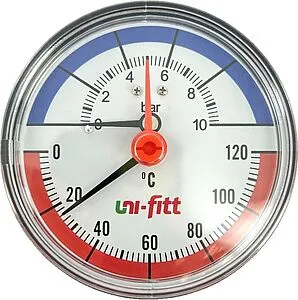 Термоманометр аксиальный Uni-fitt 80мм 10 бар 120°С ½&quot; 310D3442, 1