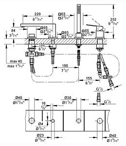 Смеситель на борт ванны на 4 отверстия Grohe Eurocube хром 19897000 Смеситель на борт ванны на 4 отверстия Grohe Eurocube хром 19897000, 2