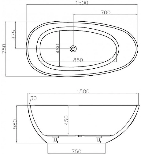 Ванна акриловая отдельностоящая Abber 150х75 AB9356-1.5