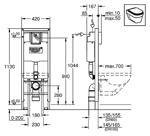 Инсталляция для подвесного унитаза Grohe Rapid SL 38675001
