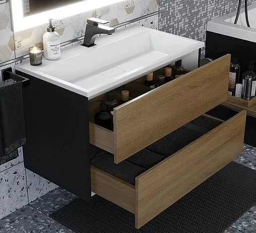 Тумба-умывальник подвесная Uperwood Barsa 80 дуб сонома/чёрный матовый 293020543 Тумба-умывальник подвесная Uperwood Barsa 80 дуб сонома/чёрный матовый 293020543