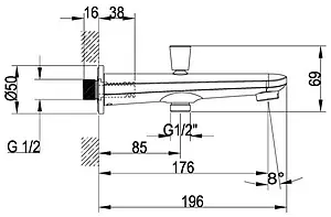 Излив для скрытого монтажа с переключателем Villeroy&Boch O.novo Start хром TVT10550811061 Излив для скрытого монтажа с переключателем Villeroy&Boch O.novo Start хром TVT10550811061, 2