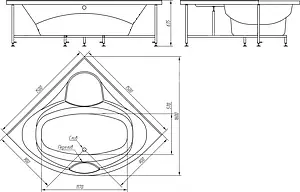 Ванна акриловая BellRado Диана 150x150 BR7011009-00, 4