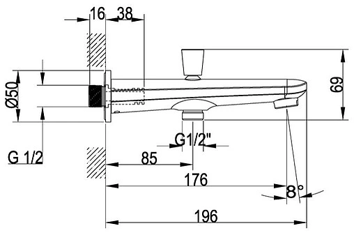 Излив для скрытого монтажа с переключателем Villeroy&amp;Boch O.novo Start хром TVT10550811061
