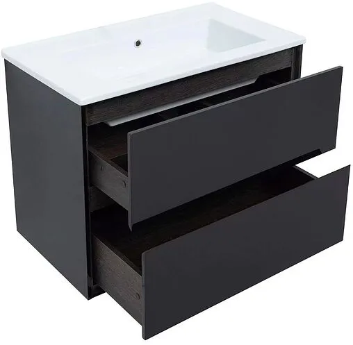 Тумба-умывальник подвесная Aquanet Милан 80 чёрный глянец 00269303+640344