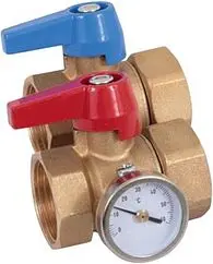 Комплект прямых шаровых кранов с накидной гайкой и термометрами 1"в x 1"нг Henco UFH-BTM0606-VN Комплект прямых шаровых кранов с накидной гайкой и термометрами 1"в x 1"нг Henco UFH-BTM0606-VN