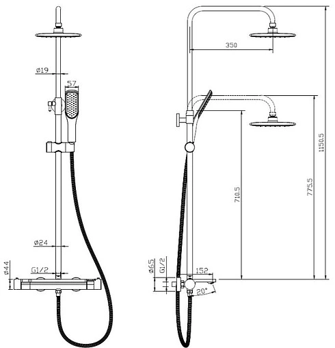 Душевая система с термостатом для ванны SMARTsant Афалина хром/белый SM2307AW