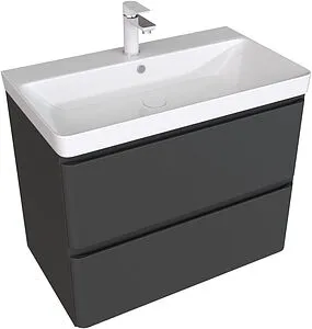 Тумба-умывальник подвесная Aquanet Эмбер 80 чёрный матовый 00330468+11080-KL, 1