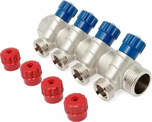 Коллектор регулирующий проходной 4 отвода 1&quot;в/н x ¾&quot;ек Valtec VTc.560.NE.060504